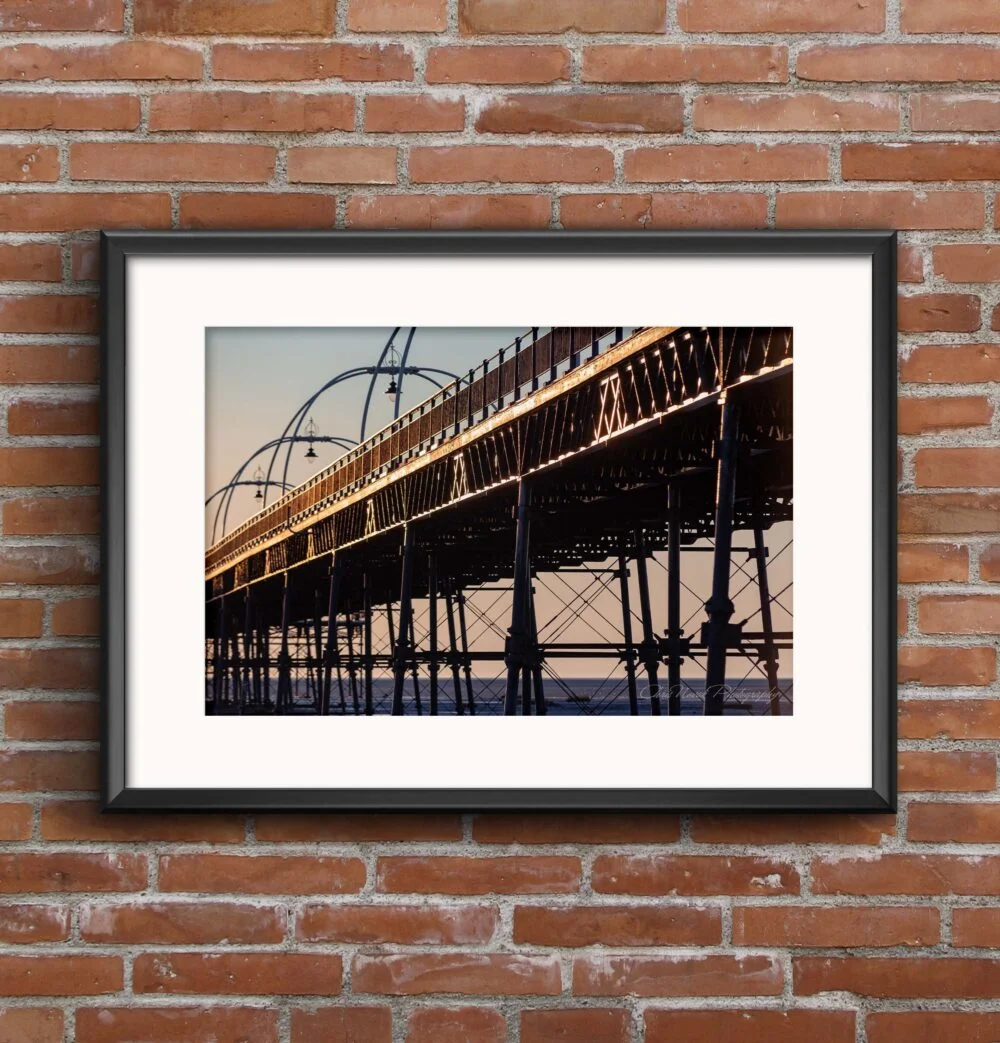 Southport Pier Glowing in the Evening Sun Landscape Art Print