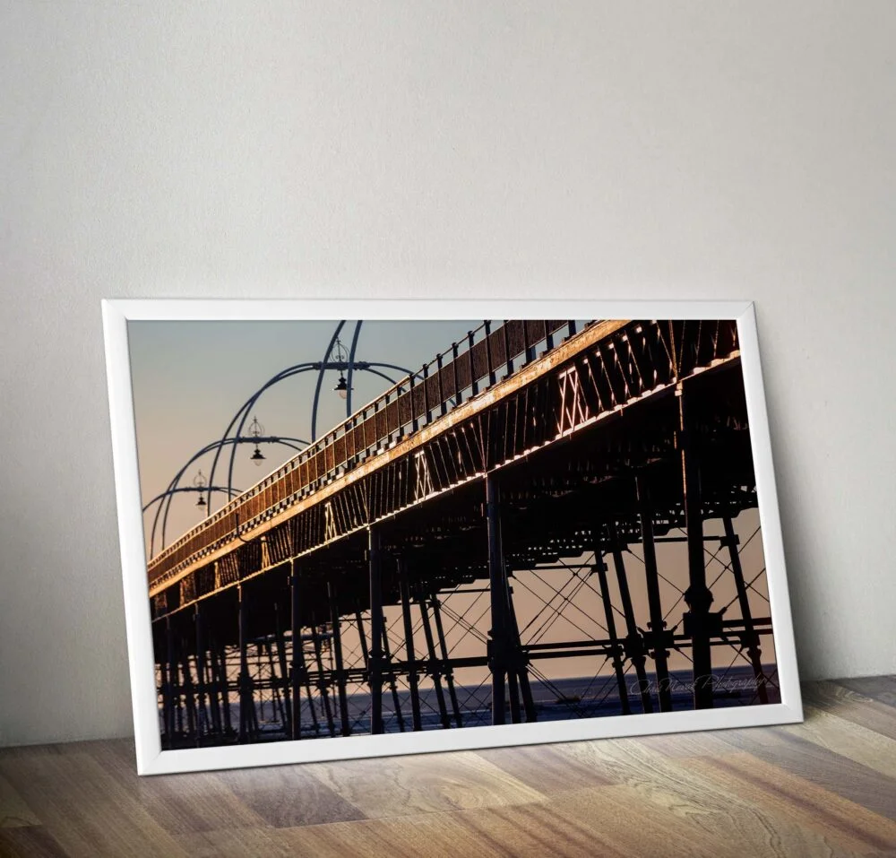 Southport Pier Glowing in the Evening Sun Landscape Art Print - Image 3
