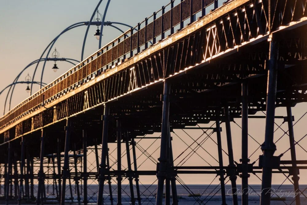 Southport Pier Glowing in the Evening Sun Landscape Art Print - Image 2